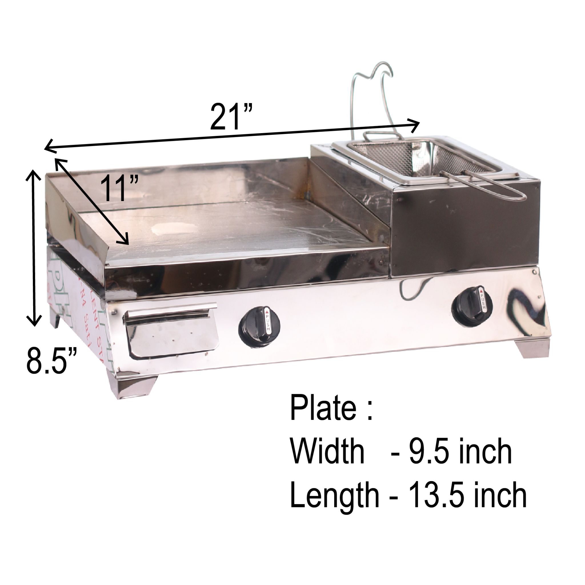 Griddle with Fryer (approx.) 11" x 21" x 8.5"